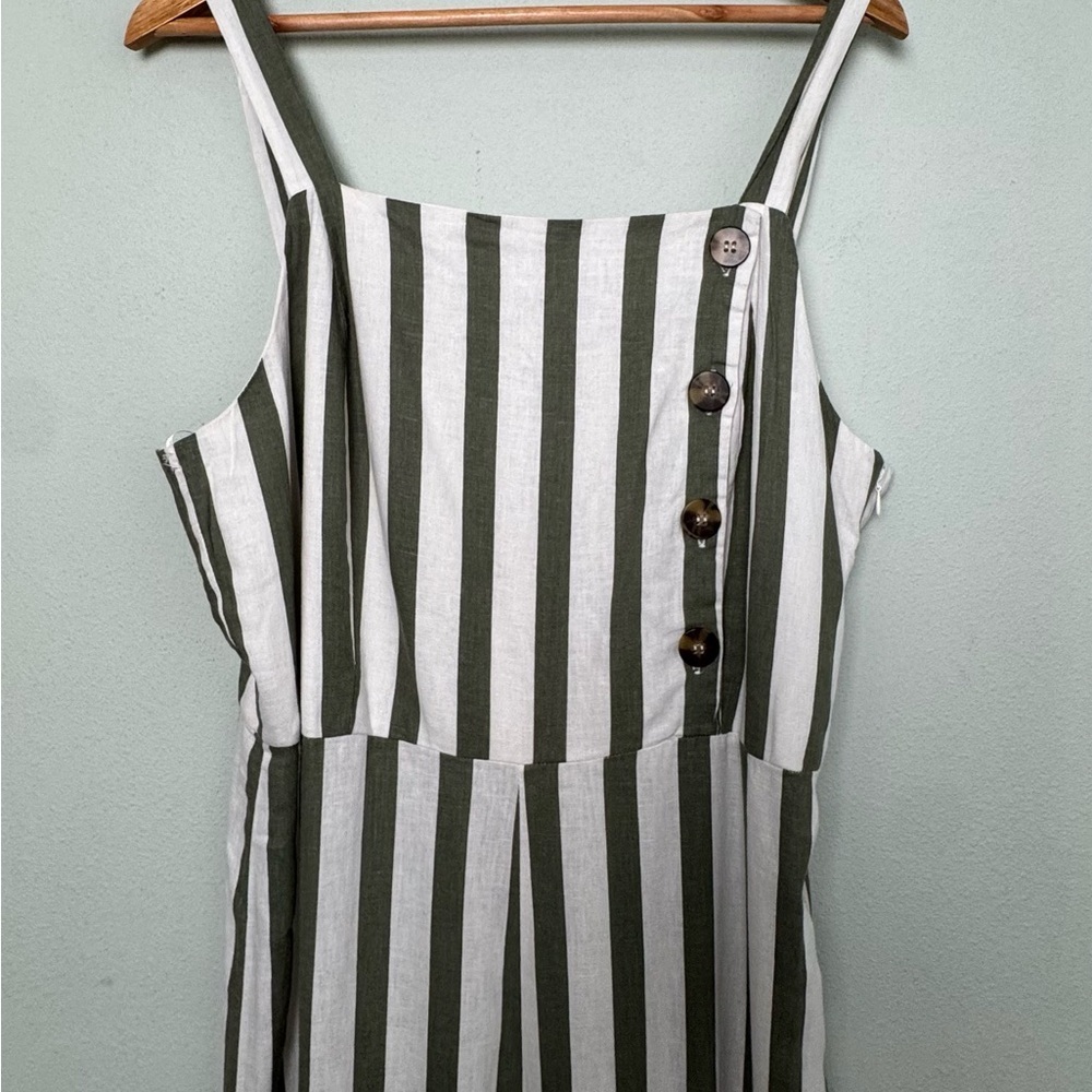 NWT C&C California Linen Blend Striped Jumpsuit Green & White Large‎ 89r01027t - Picture 6 of 16
